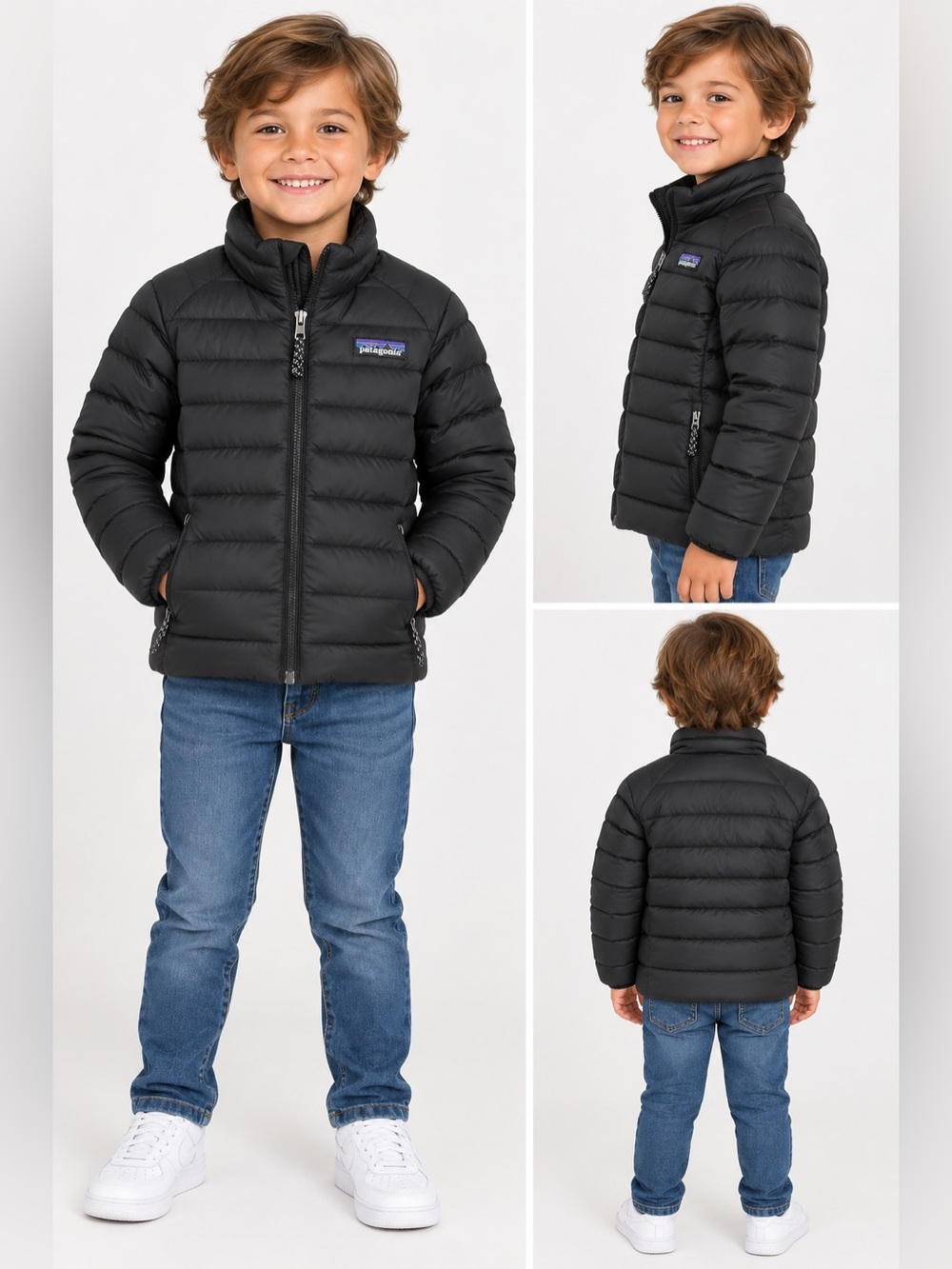 PATAGONIA Kids Down Puffer Jacket Full Zip Insulated Coat | Black | Size 7-8